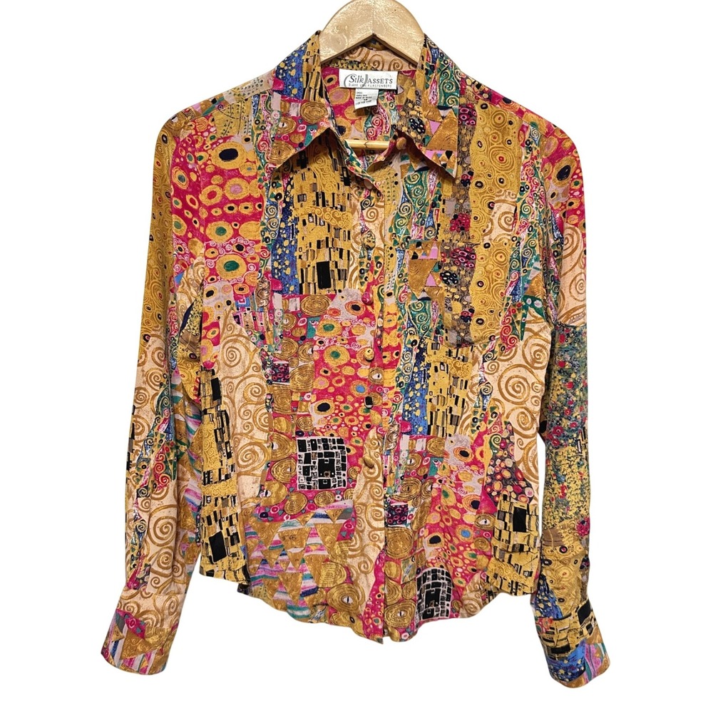 Vintage Silk Assets Diane von Furstenberg 100% Silk Blouse Women XS Gustav Klimt